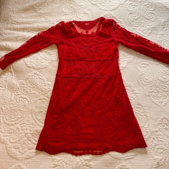 Express Red Lace Dress Size S/P - Picture 1 of 5